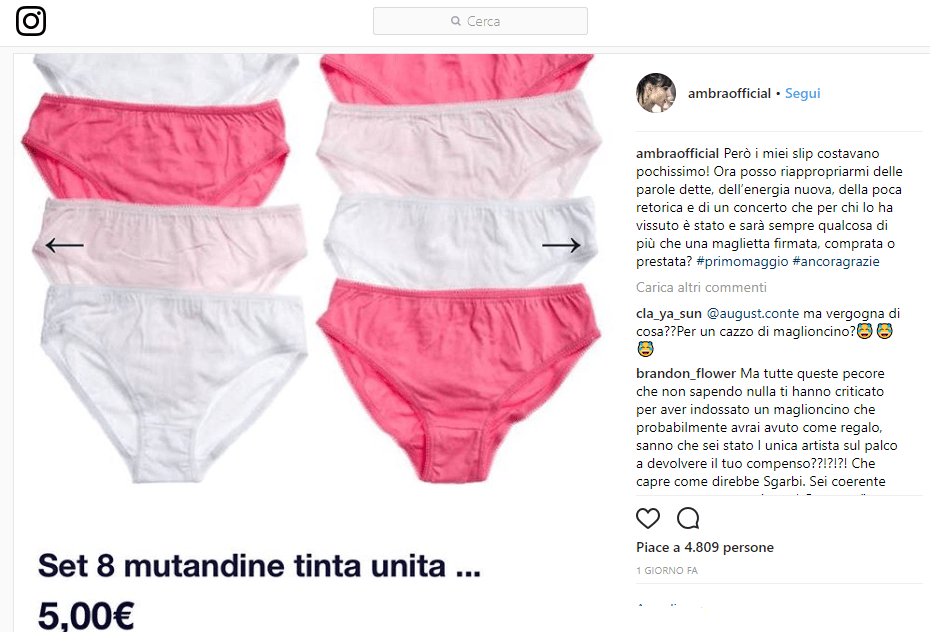 mutande di ambra su instagram