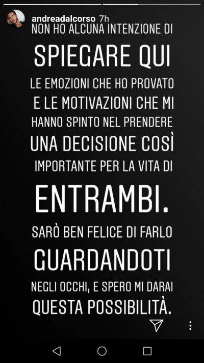 Uomini e Donne, Andrea Dal Corso disperato su Instagram: "Dammi una possibilità"