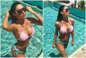 Anna Tatangelo bollente al mare: il costume non trattiene, si vede tutto - Foto