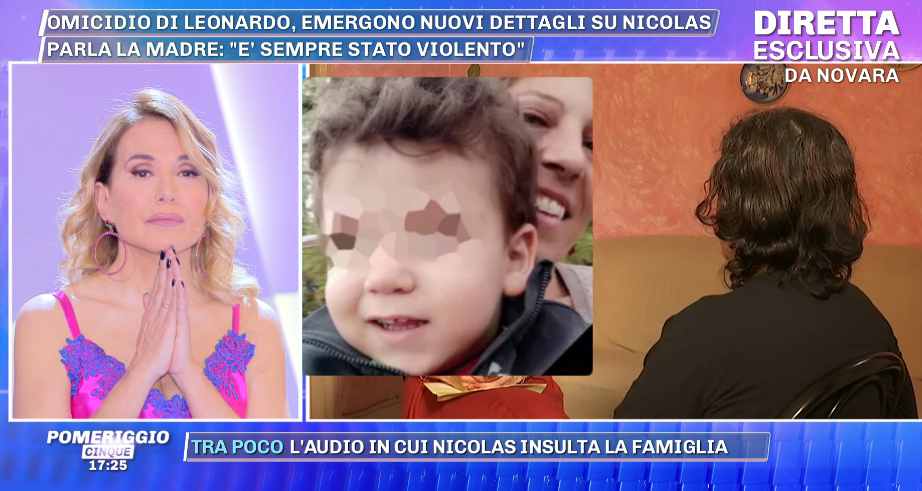 pomeriggio 5 barbara d'urso intervista mamma nicholas assassino di leonardo