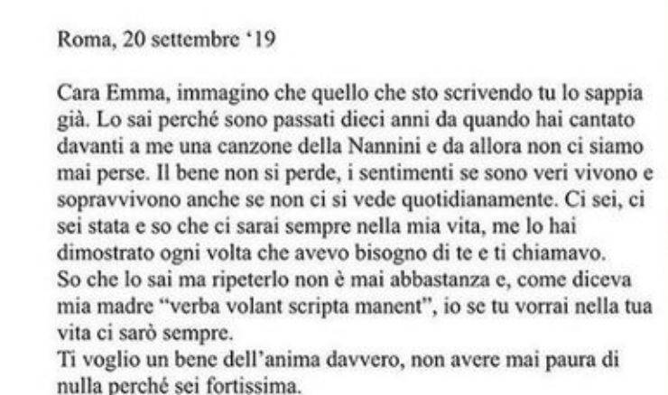 Emma marrone, dopo l'annuncio la commovente lettera di maria de filippi