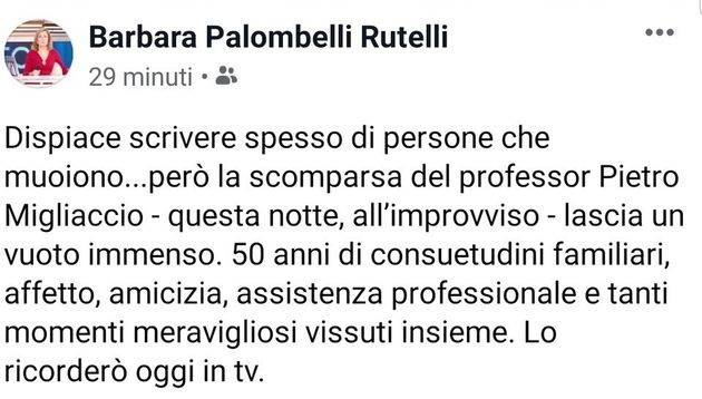 Barbara Palombelli, il messaggio di addio al Dottor Pietro Migliaccio morto