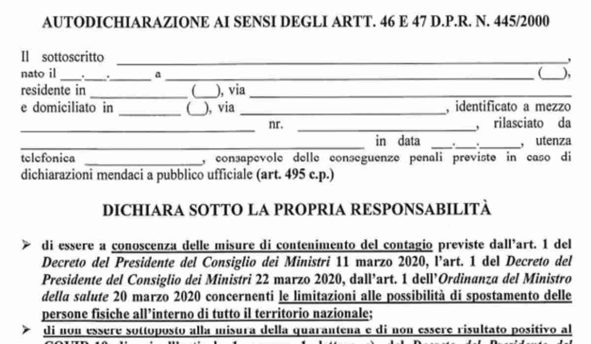 Autocertificazione, il nuovo modulo al 23 marzo: ecco cosa cambia