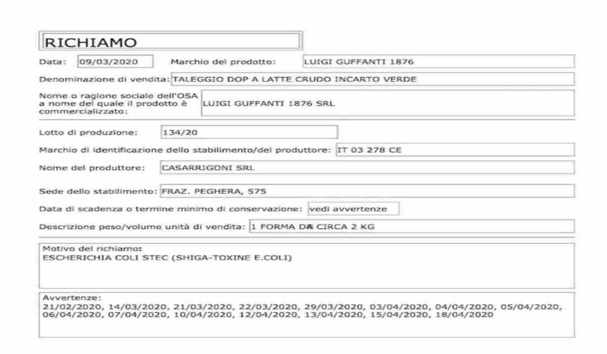 Documento ritiro alimentare