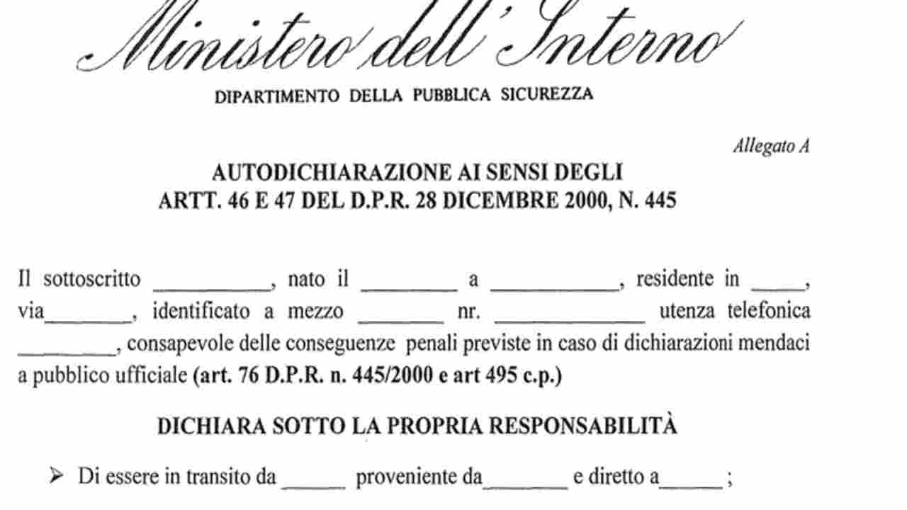 Autocertificazione, cosa fare se non si ha il modulo? Ecco regole e comportamento