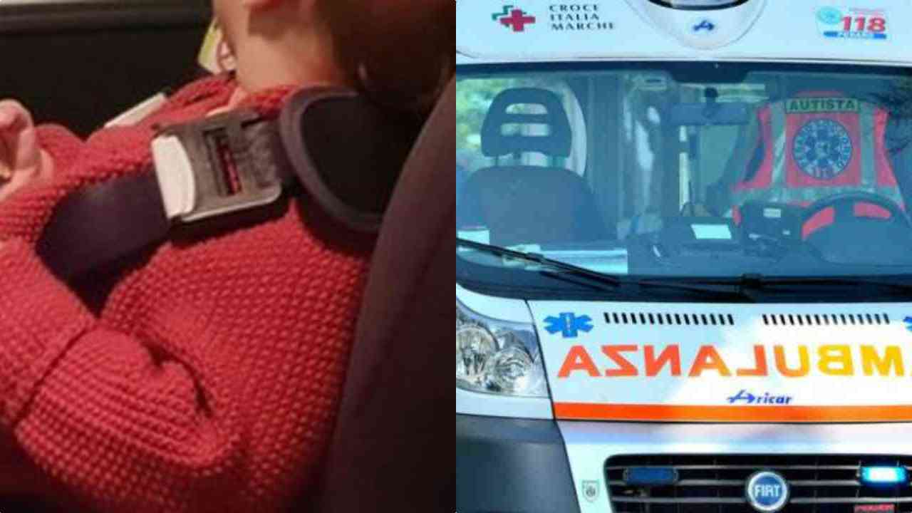 Bimbo caduto da auto in corsa