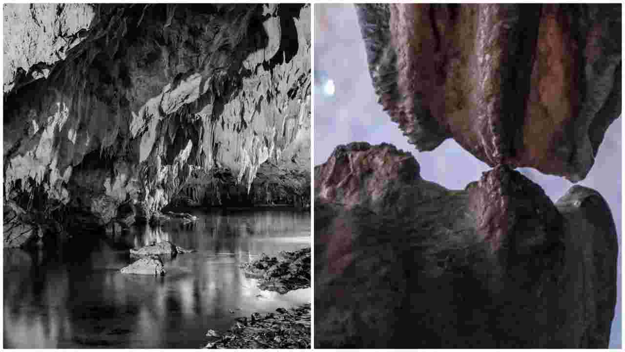 grotte di Pertosa bacio stalattite stalagmite