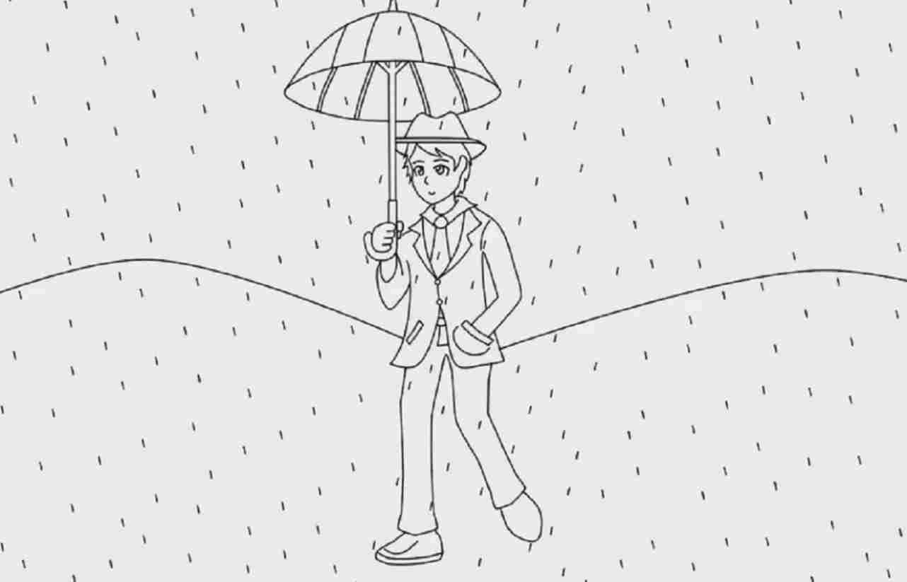 Test psicologico uomo sotto la pioggia