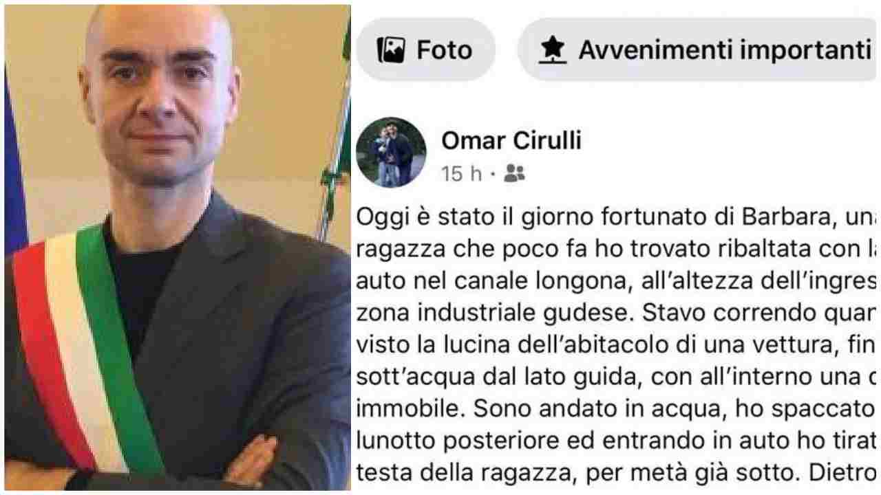 Sindaco Omar Cirulli salva donna finita nel canale