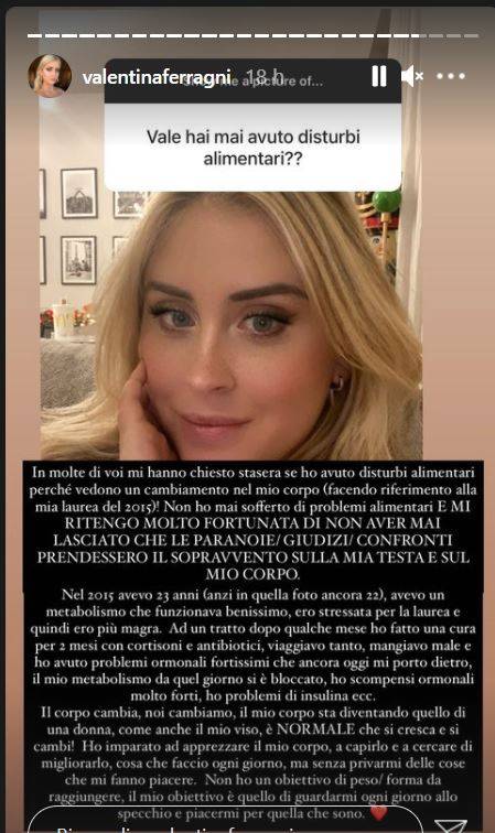 valentina ferragni: 'Ho forti scompensi ormonali' la dolorosa confessione