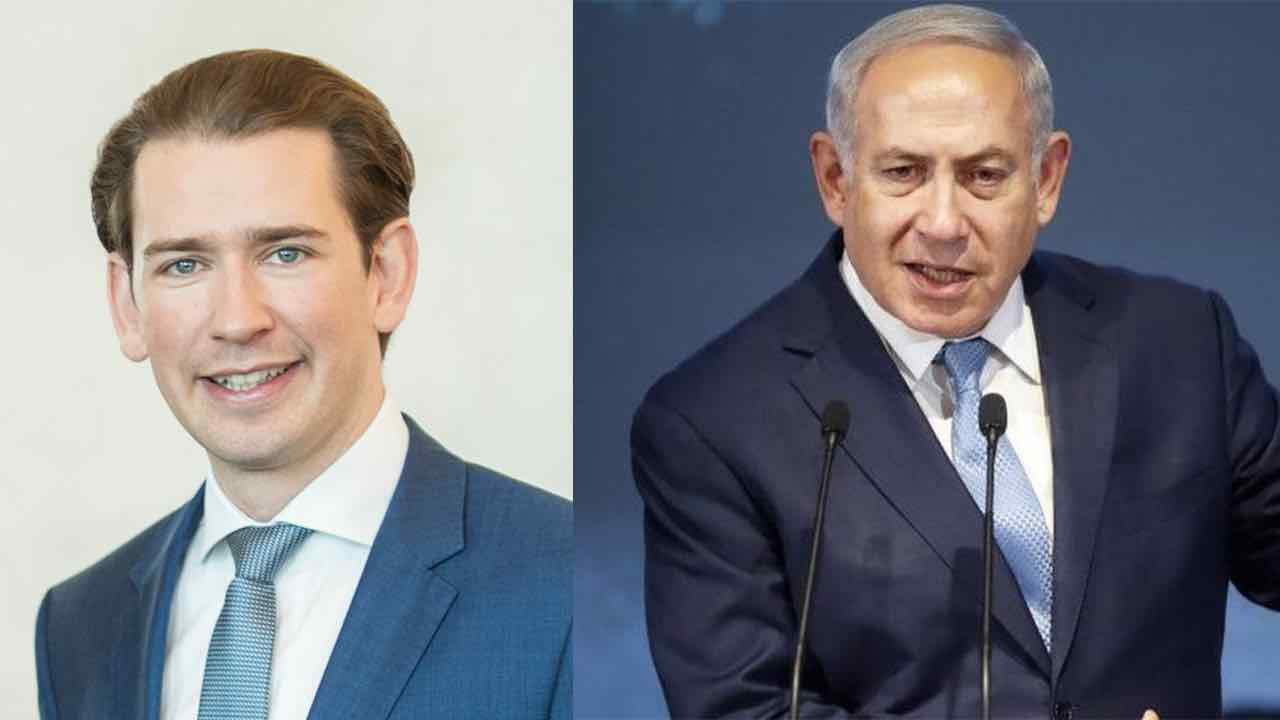 Il cancelliere austriaco Sebastian Kurt e il primo ministro Benjamin Netanyahu 