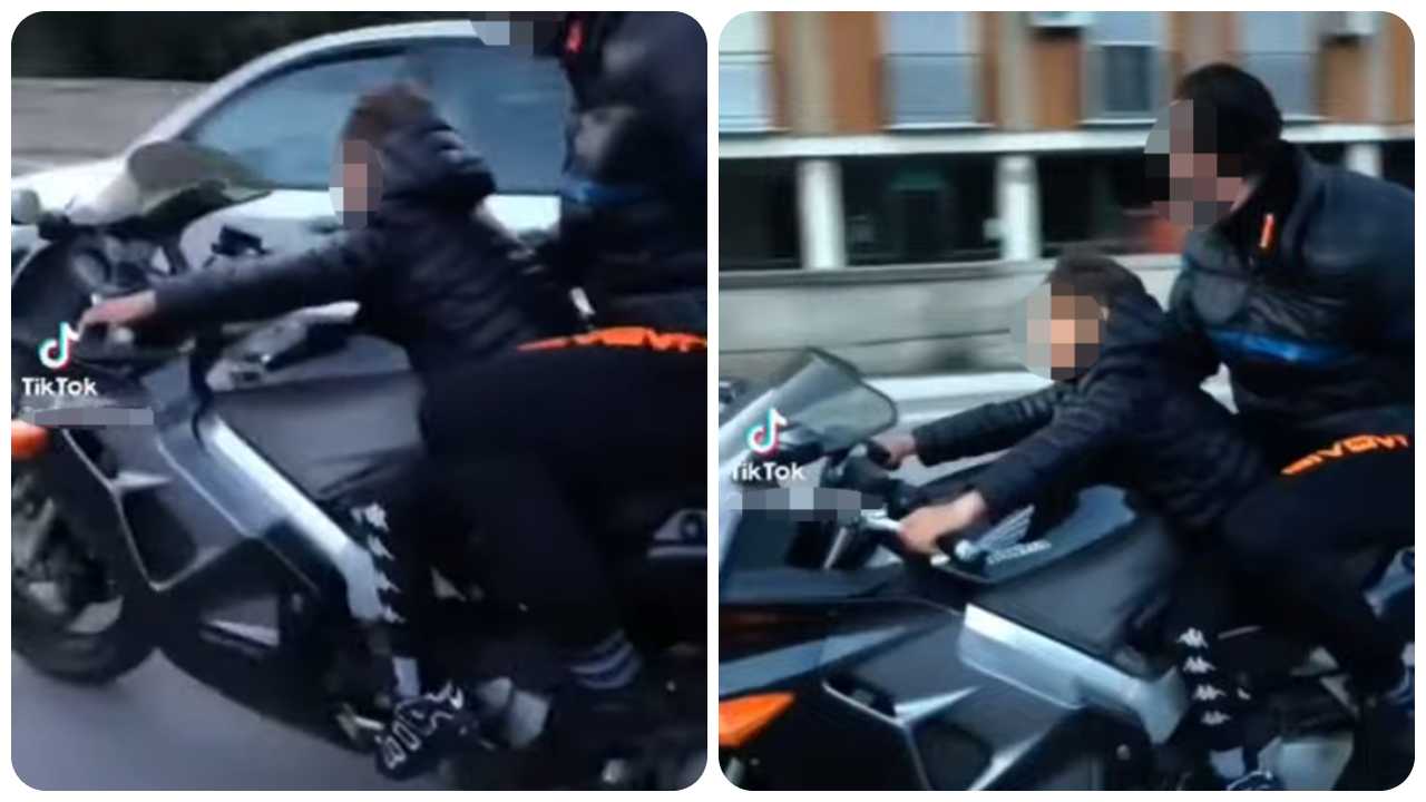 fa guidare moto a un bambino di 8 anni