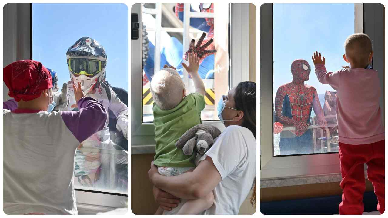 Spiderman visita pazienti Gaslini