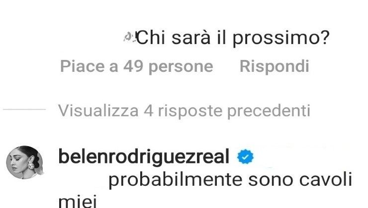 Commento di Belen su Instagram