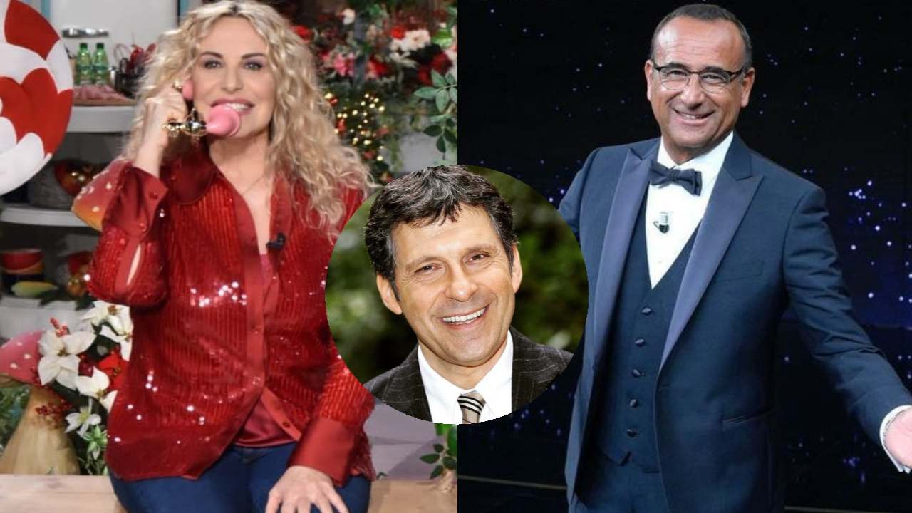 Antonella Cletici con Carlo Conti e Fabrizio Frizzi