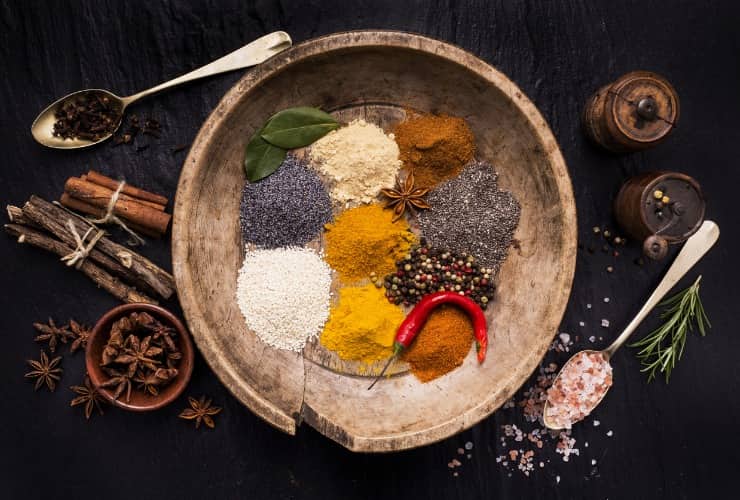 Bowl with assortment of spices 