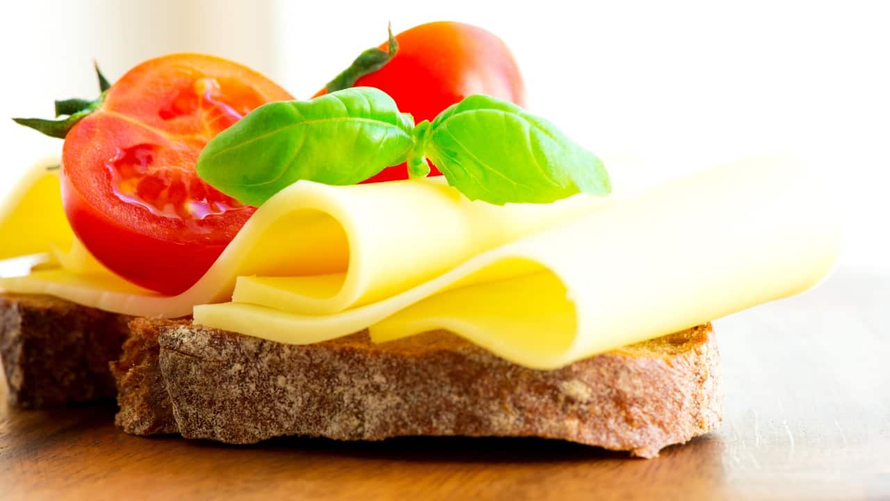 Sandwich with cheese and basil
